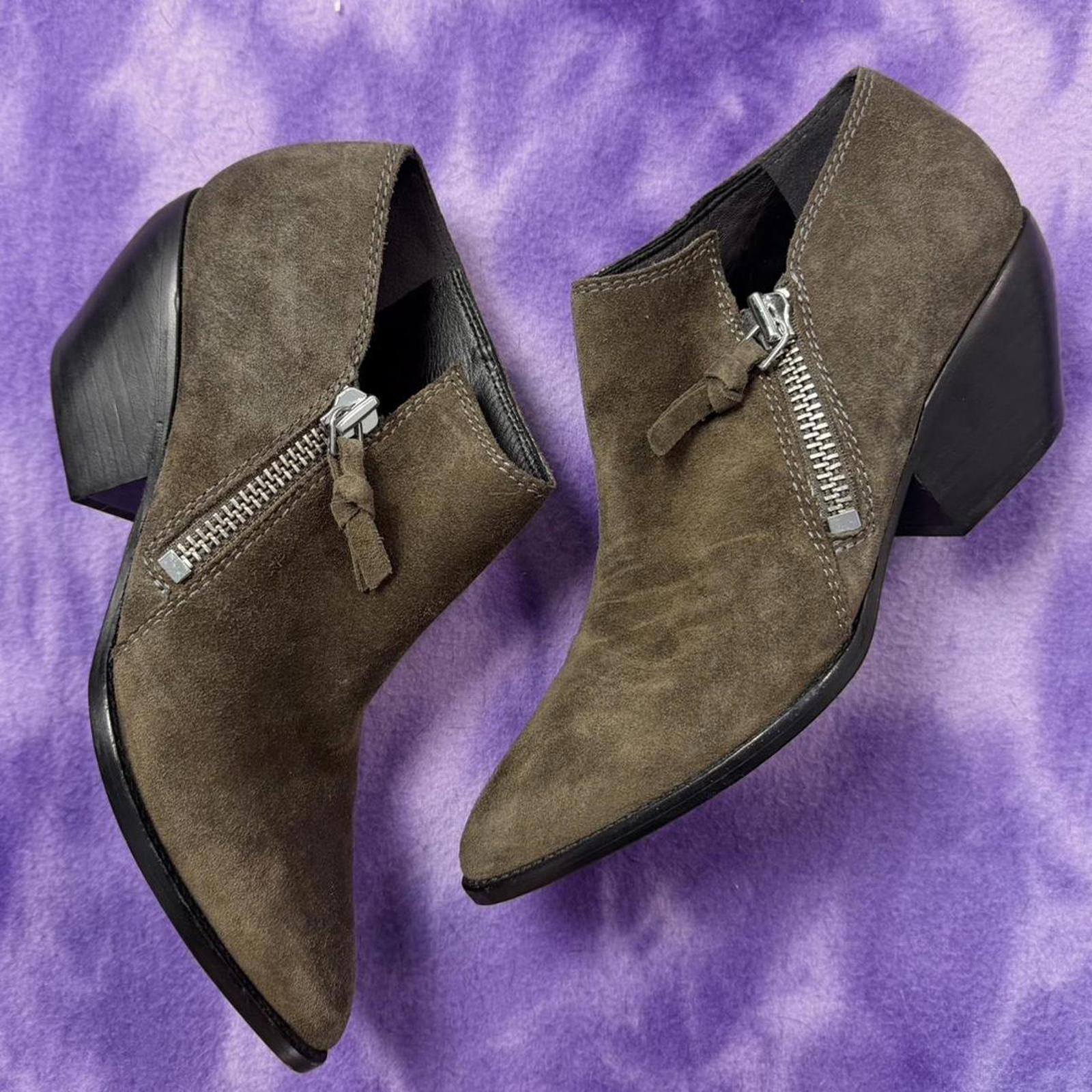 Sigerson Morrison Brown Green Suede Ankle Boots With Silver Zippers